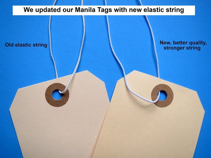 EZDOM Tags with Elastic String Attached - #5, 4 3/4" x 2 3/8" Box of 100 Manila Paper Label Tags with Elastic Loop and Reinforced Hole - Image 2